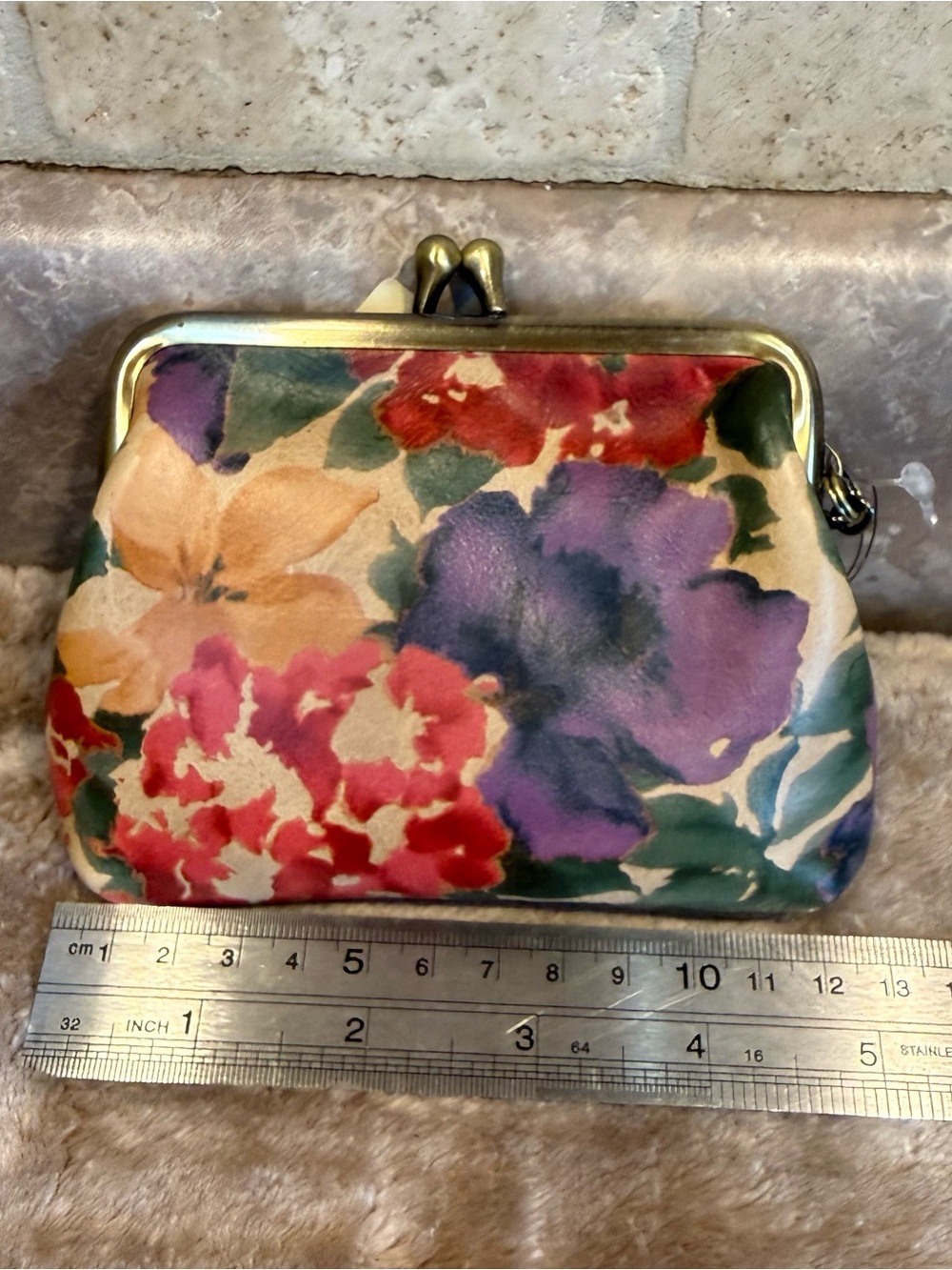 NWT Patricia Nash Floral Leather Kiss Lock Coin Purse Keychain Wallet